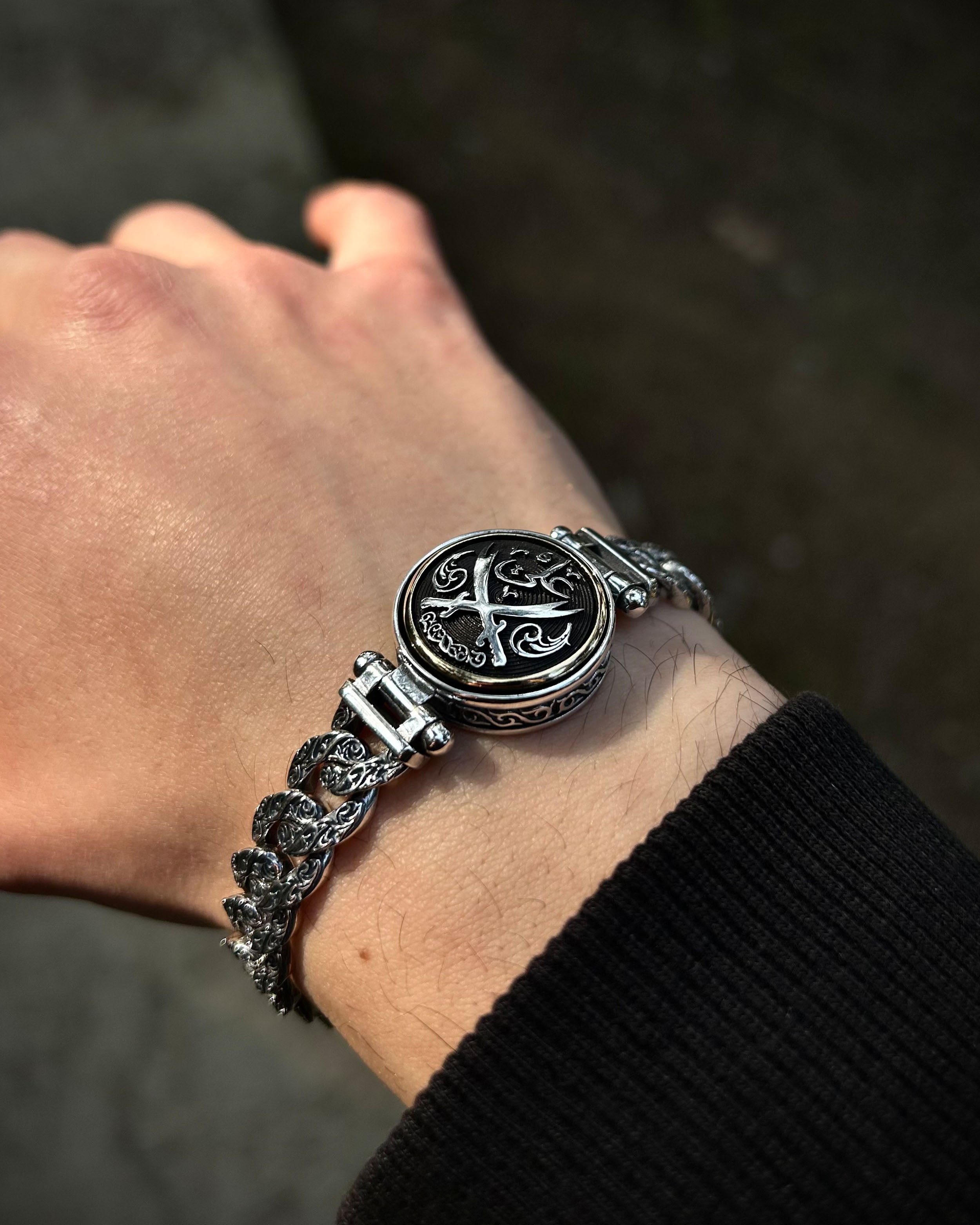 925 Sterlingsilber Zulfiqar Kettenarmband – Graviertes symbolisches Design