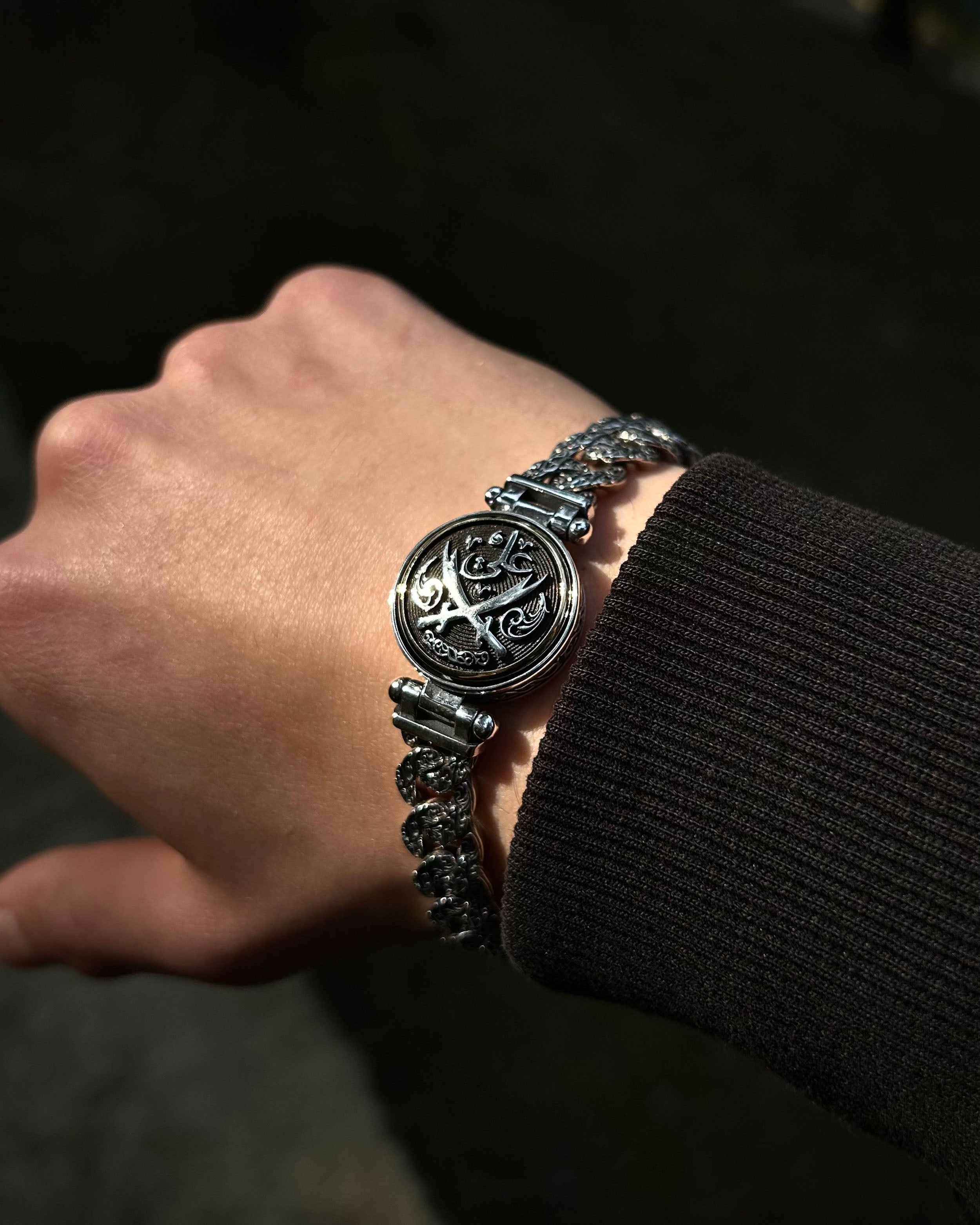 925 Sterlingsilber Zulfiqar Kettenarmband – Graviertes symbolisches Design