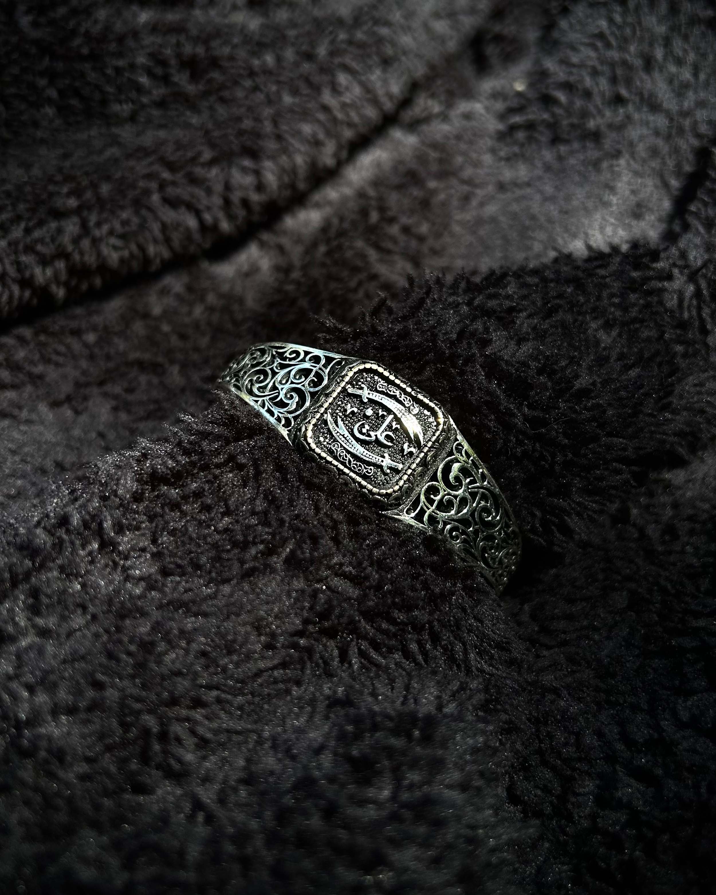 Sterling Silver Zulfiqar Sword & Ali Calligraphy Adjustable Cuff Bangle