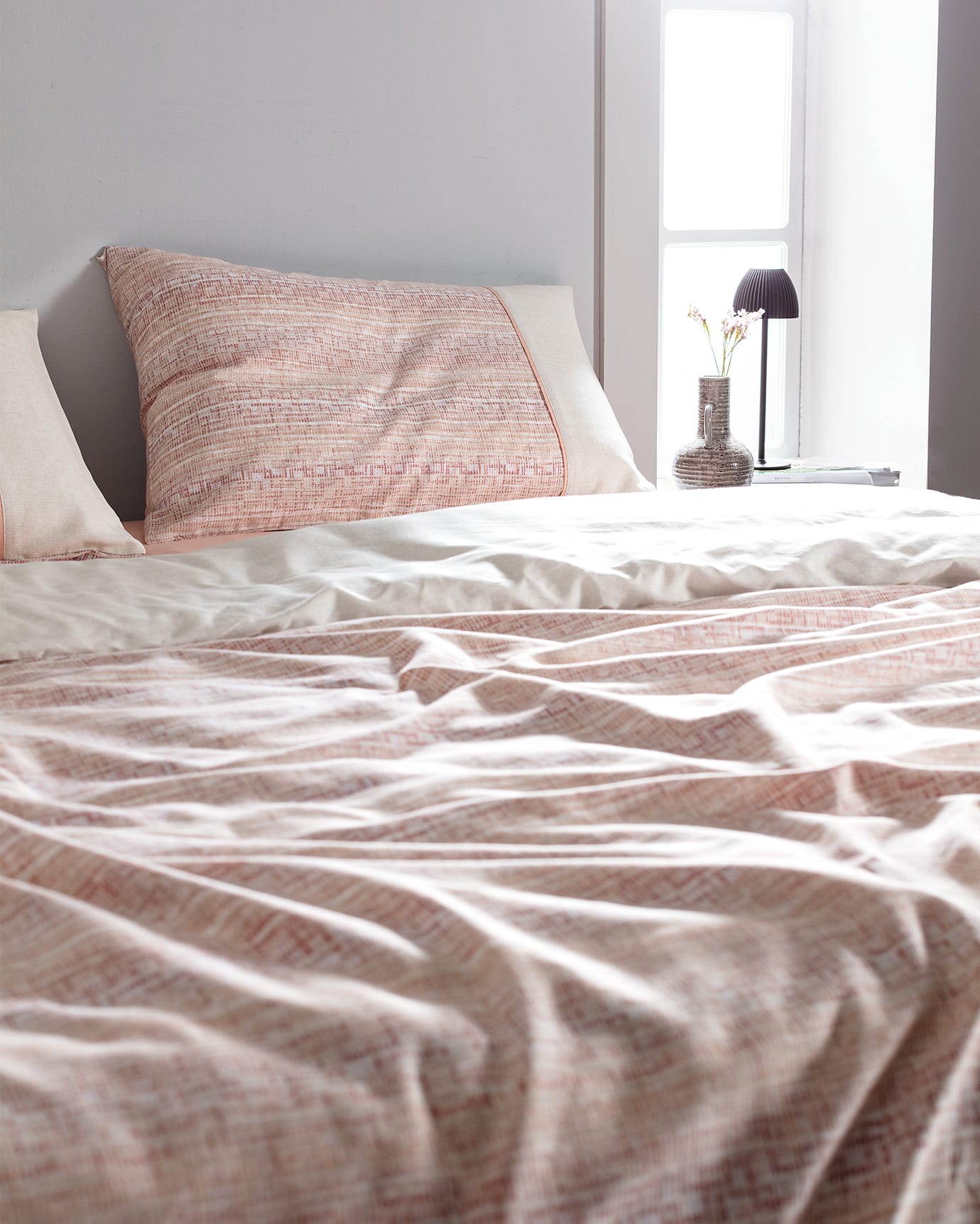 King Size 100% Cotton Crepe Printed Duvet Cover Set - Powder Pink