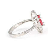 Sterling Silver Oval Ruby Red Double Halo Ring