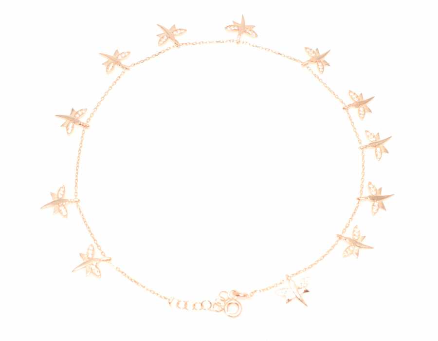 Sterling Silver Delicate Dragonfly Anklet with Sparkling Zircon
