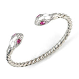 Premium 925 Sterling Silver Men's Bracelet Red Stone Snake Head Twisted Design