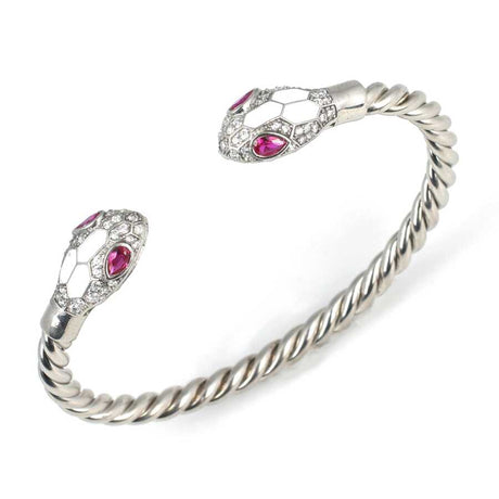 Premium 925 Sterling Silver Men's Bracelet Red Stone Snake Head Twisted Design