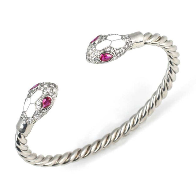Premium 925 Sterling Silver Men's Bracelet Red Stone Snake Head Twisted Design