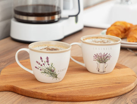 New Bone China Two-Piece Mug Set - Delicate Lavender Pattern
