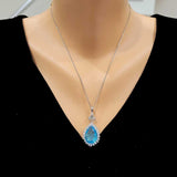 925 Sterling Silver Aquamarine Zircon Teardrop Halo Necklace
