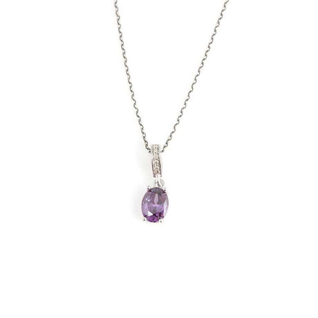 Sterling Silver Amethyst Oval Pendant Necklace - Timeless Elegance