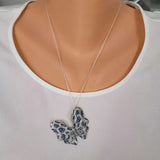 Sterling Silver Zircon Large Butterfly Pendant Necklace