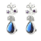 Sterling Silver Sapphire & Amethyst Antique Drop Earrings