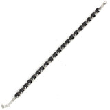 925 Sterling Silver Synthetic Onyx Line Bracelet - Elegant Oval Design