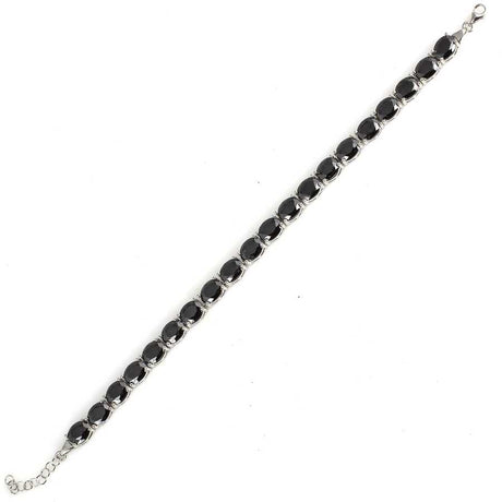 925 Sterling Silver Synthetic Onyx Line Bracelet - Elegant Oval Design
