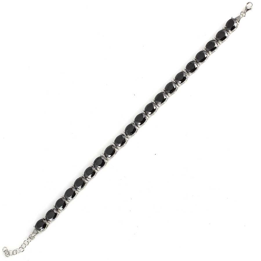 925 Sterling Silver Synthetic Onyx Line Bracelet - Elegant Oval Design