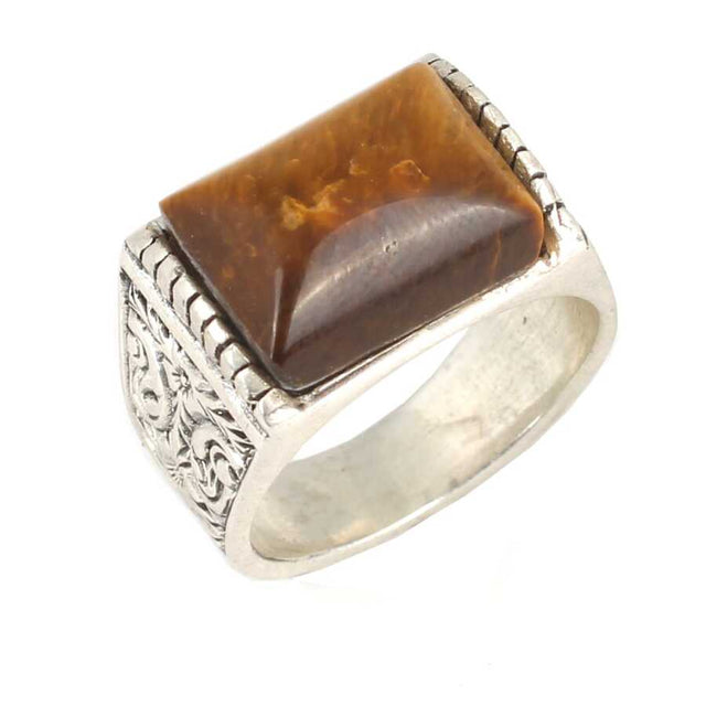 Sterling Silver Tiger Eye Ring - Rectangular Statement Design
