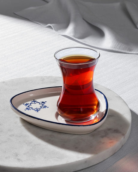 Elegant Glass & Ceramic Tea Set - Blue & White Artistic Design