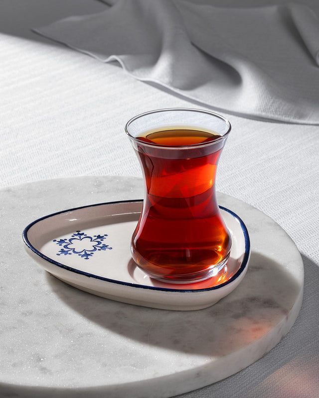 Elegant Glass & Ceramic Tea Set - Blue & White Artistic Design