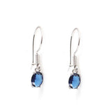 925 Sterling Silver Oval Synthetic Sapphire Dangle Earrings