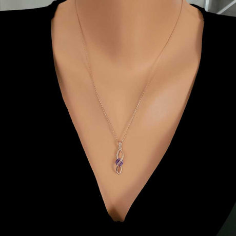 Rose Sterling Silver Frosted Amethyst Infinity Pendant Necklace