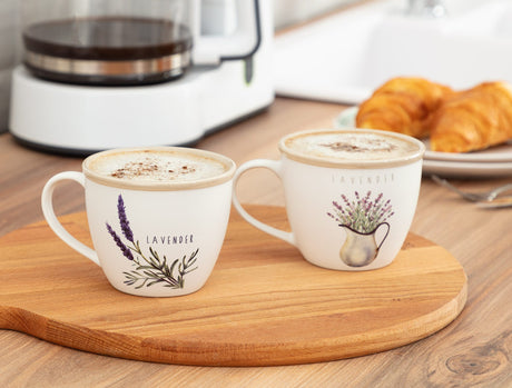 New Bone China 2-Piece Cup Set - Elegant Lavender Plaine