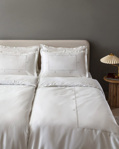 Lilas Embroidered Satin Bedding Set, Light Gray, Family Size