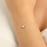 925 Sterling Silver Star Charm String Bracelet - Adjustable, Rose Tone