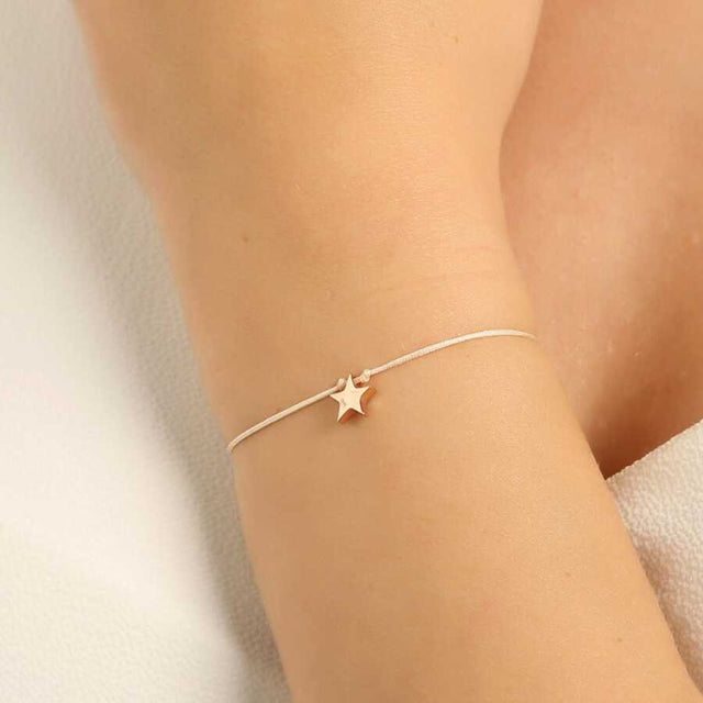 925 Sterling Silver Star Charm String Bracelet - Adjustable, Rose Tone