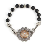 925 Sterling Silver Lava Stone Bracelet - Hinged Design with Hat Charm