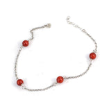 925 Sterling Silver Anklet with 4 Natural Coral Stones