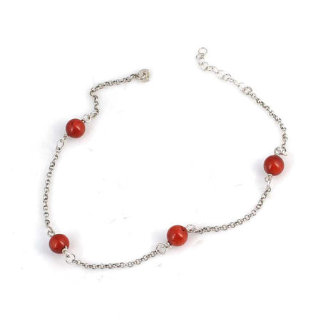 925 Sterling Silver Anklet with 4 Natural Coral Stones
