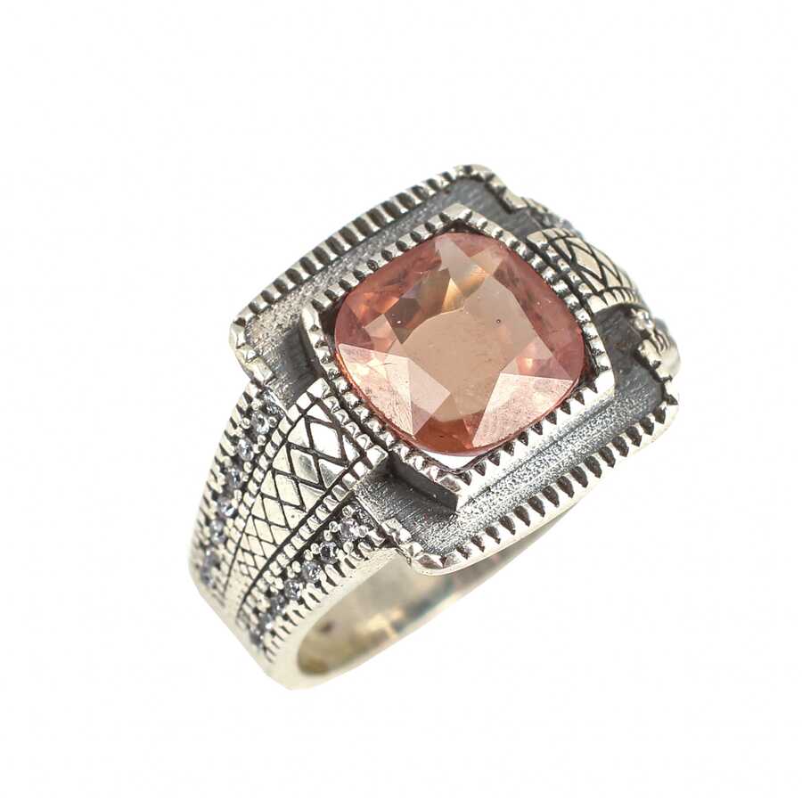 Sterling Silver Men's Ring - Square Zultanite & Zircon Accents