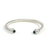 Premium Sterling Silver Twisted Green Agate Men's Bracelet