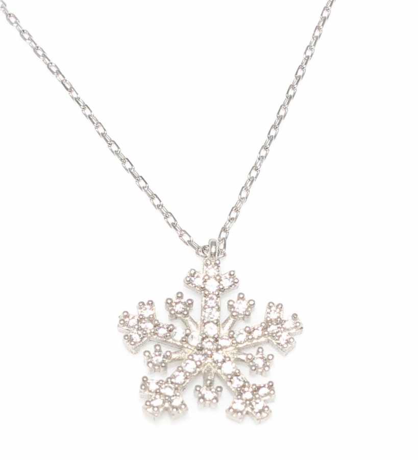 Premium 925 Sterling Silver Snowflake Necklace White Stone