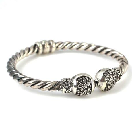 925 Sterling Silver Twisted Bangle with Braided Ball Design