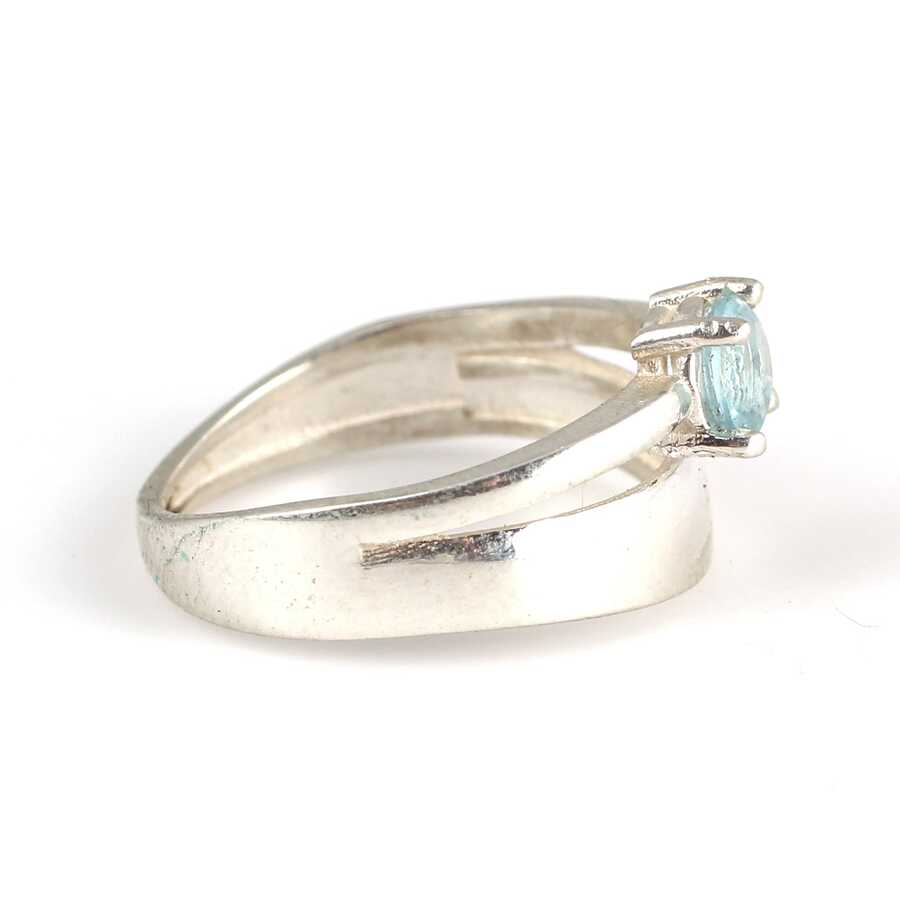 Sterling Silver Aquamarine Double Row Ring - Solitaire & Band Style