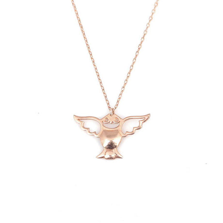 Sterling Silver Necklace - Rose Plated Angel Owl Pendant