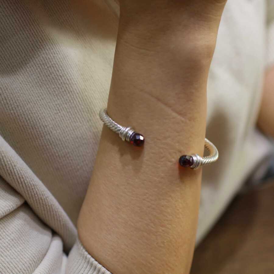 Professional Sterling Silver Garnet Stone Men's Bracelet