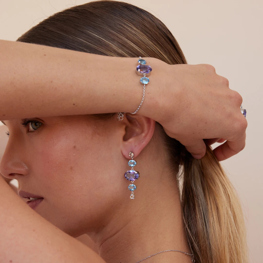Náramek z rhodiovaného stříbra s růžovým zlatem a krystaly Swarovski