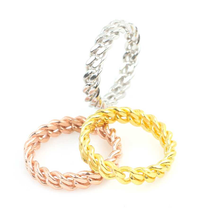 Sterling Silver Twisted Chain Link Ring - Modern Design