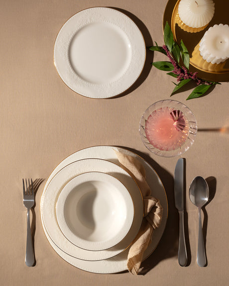 New Bone Porcelain 24-Piece Dinner Set - Elegant Relief & Gold