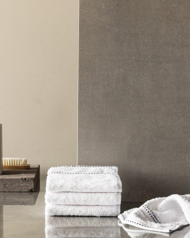 Premium 100% Cotton Hand Towel Set - 4 Pack - White & Gray