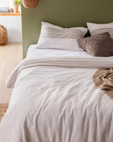Double Size 100% Cotton Yarn Dyed Duvet Cover Set - White & Beige