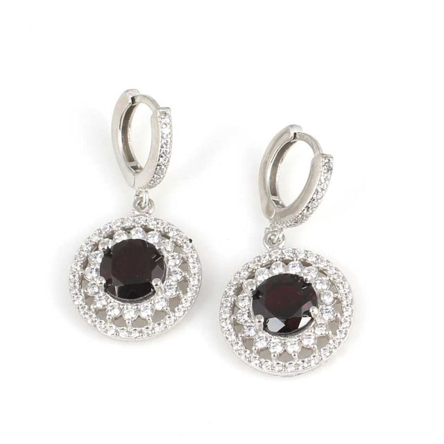 925 Sterling Silver Garnet & Zircon Double-Row Entourage Earrings