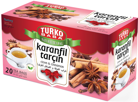 TURKOBABA Premium Clove & Cinnamon Herbal Tea Bags - 20 Count