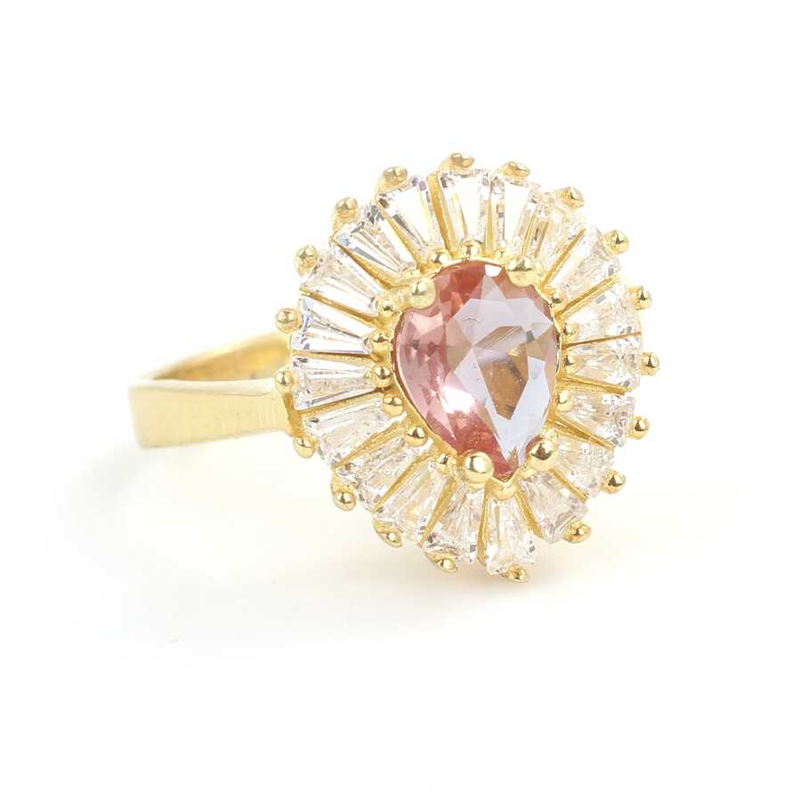 925 Sterling Silver Zultanite Teardrop Ring with Baguette Accents
