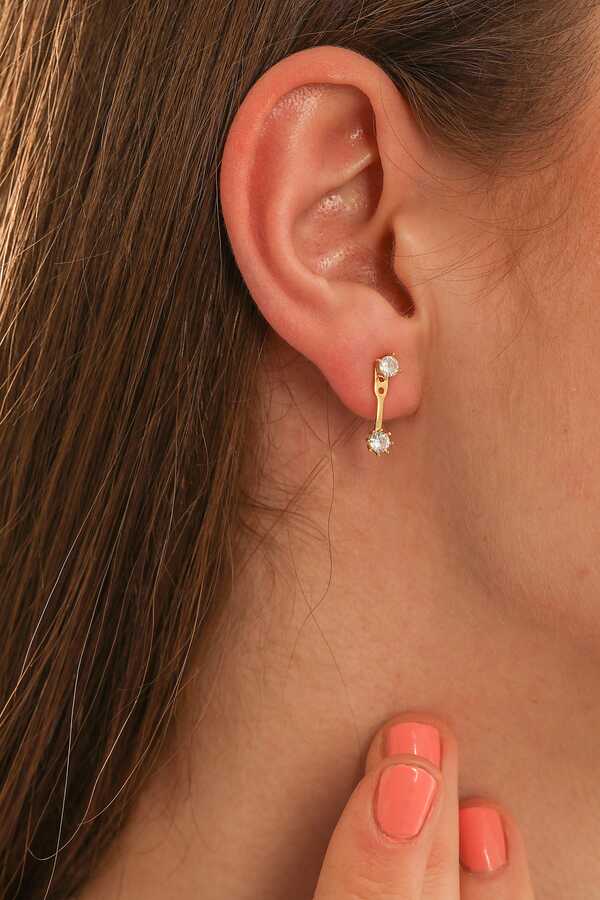 Sterling Silver Zircon Double Stone Stud Earrings