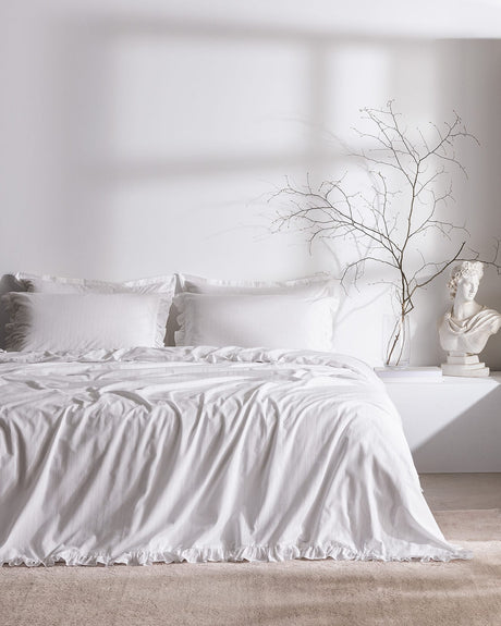 100% Cotton King Size Duvet Cover Set - Elegant Ruffled Design