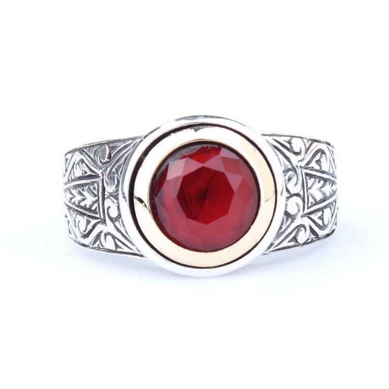 Premium Sterling Silver Bronze Ruby Men's Ring