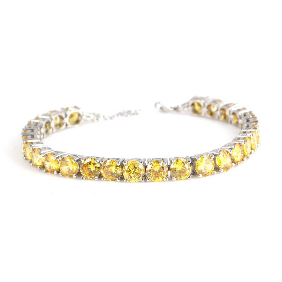 925 Sterling Silver Large Round Synthetic Citrine Tennis Bracelet