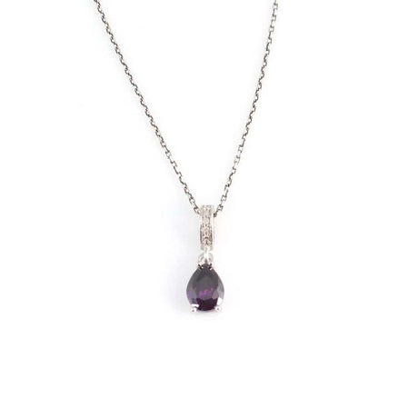 925 Sterling Silver Teardrop Necklace - Amethyst-Colored Zircon