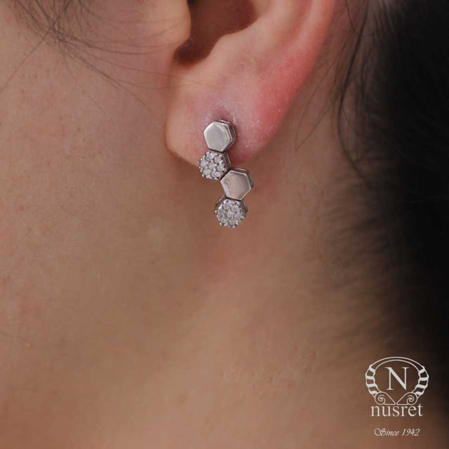 925 Sterling Silver Honeycomb Zircon Diamond-Style Earrings